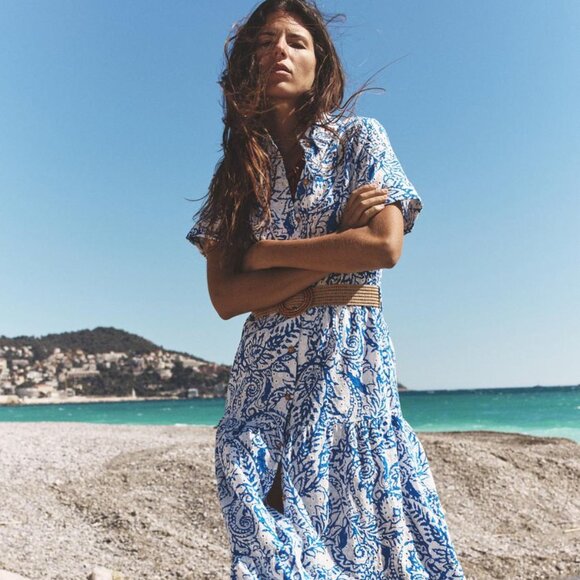 BNWT ZARA BELTED PRINTED SHIRT DRESS - Medium - Picture 1 of 8